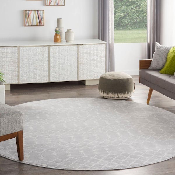 Whimsicle Grey 8 ft. x 8 ft. Geometric Bohemian Round Area Rug