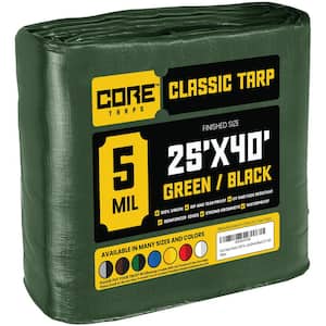 25 ft. x 40 ft. Green/Black 5 Mil Heavy Duty Polyethylene Tarp, Waterproof, UV Resistant, Rip and Tear Proof