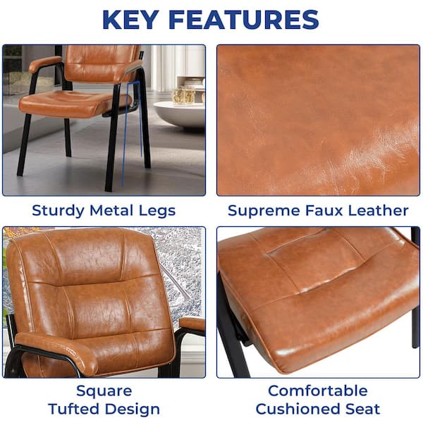 HOMESTOCK Set of 2 Faux Leather High Back Office Guest Chairs with