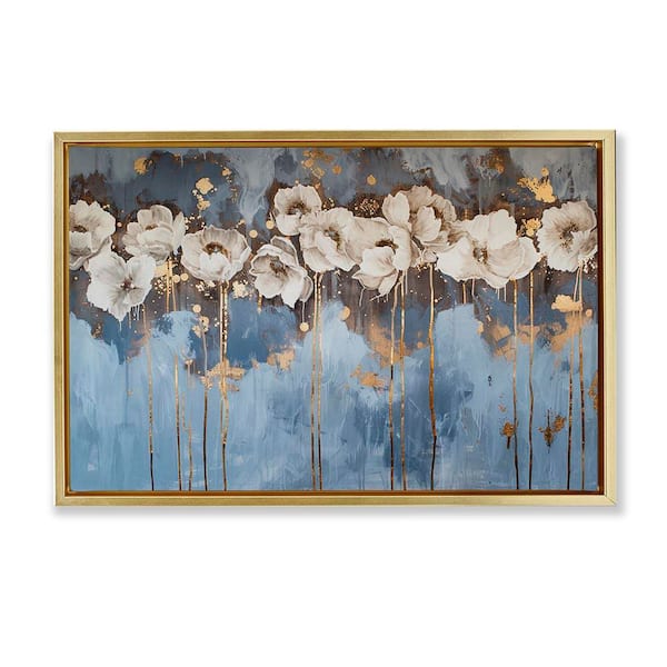 Stupell Industries Gold Drip Peonies by LSR Design Studio Gold Floater Frame Nature Graphic Art Print 17 in. x 25 in.