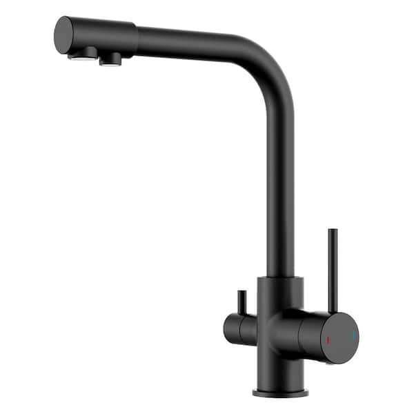 FURUISI Double Handle Pull Down Sprayer Kitchen Faucet with Water Filtration in Black