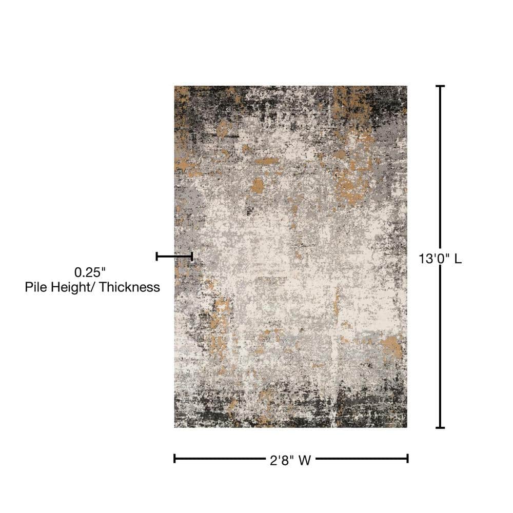 Elysian Gray and Gold Synthetic 32x156 Contemporary Area Rug