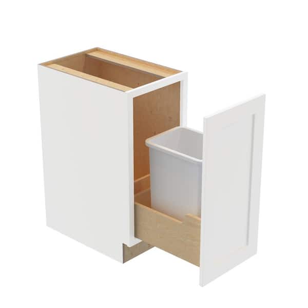 Newport 18 in. W x 24 in. D x 34.5 in. H Assembled Plywood Trash Can Kitchen Cabinet in Pacific White with Soft Close