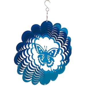 Falkirk Wind 12 in. Stainless Steel Wind Spinner Mandala Butterfly in Blue
