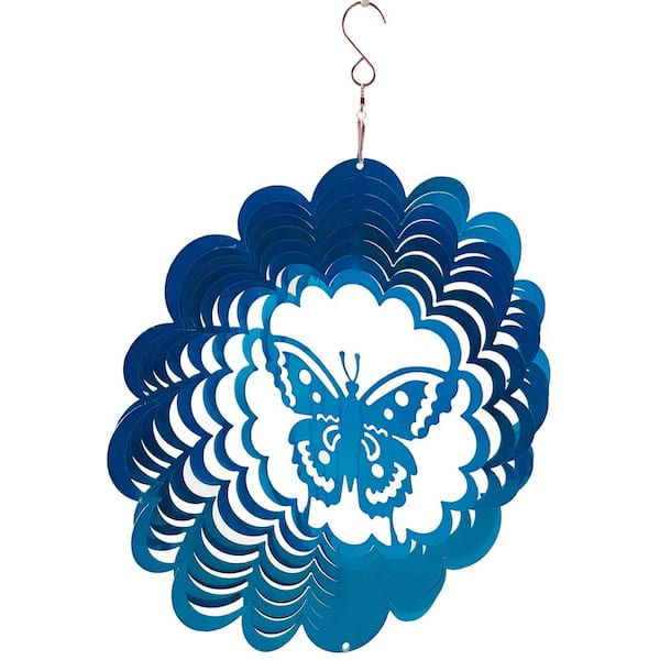 Falkirk Wind 12 in. Stainless Steel Wind Spinner Mandala Butterfly in Blue