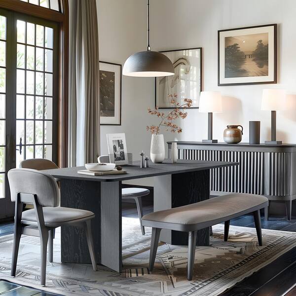 BYBLIGHT Black Engineered Wood 63 in. Double Pedestal Dining