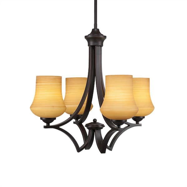 Unbranded Clevelend 4-Light Dark Granite Round Chandelier with 5.5 in. Clevelend Cayenne Linen Glass Shades, No bulbs included