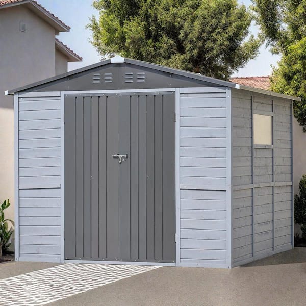 Endark 8 ft. W x 8 ft. D Outdoor Storage Grey Wood Shed with