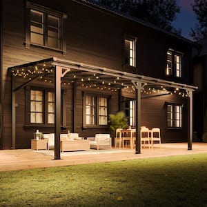 16 ft. x 12 ft. Black Frame Wall-Mounted Pergola for Decks with Polycarbonate Patio Covers