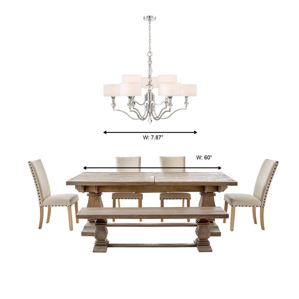 Evi 34.5'' Chrome Modern Drum Chandelier with White Fabric Shade