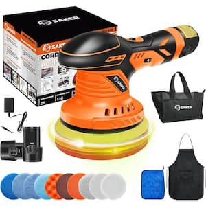 Cordless Buffer Polisher, 6  in. Fast Charging Portable Car Polishing Kit(Orange, 2 Batteries with Organizer)