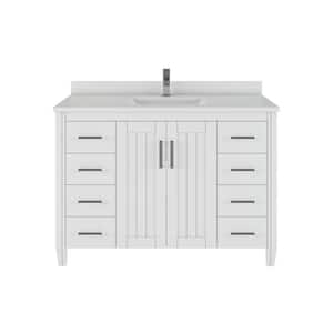 Jake 48 in. W x 22 in. D Bath Vanity in White ENGRD Stone Vanity Top in White with White Basin Power Bar and Organizer