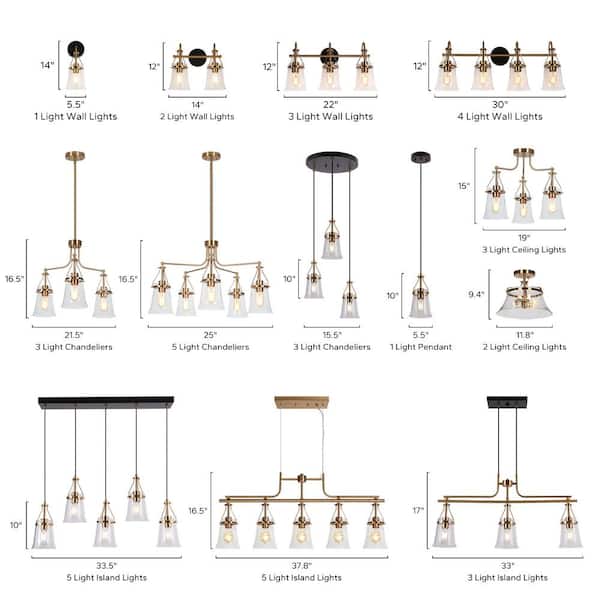 LNC Modern 5-Light Black and Brass Linear Chandelier for