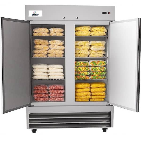 54 in. W 48 cu. ft. NSF Auto Defrost 2-Door Commercial Reach In Upright Freezer in Stainless Steel