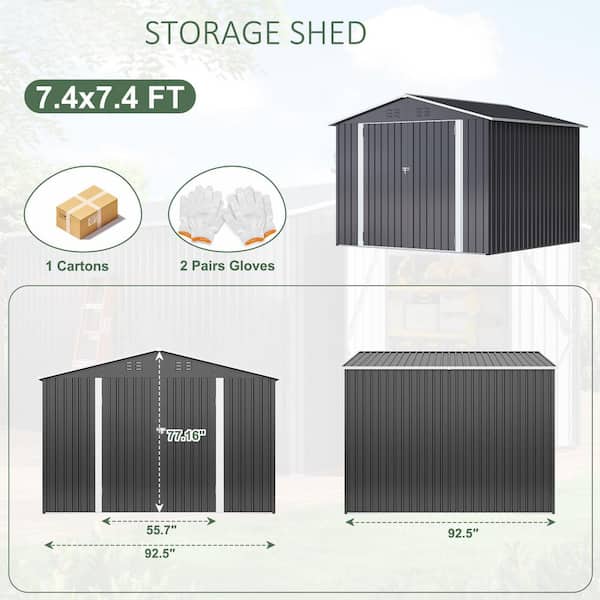 VIWAT 8 ft. W x 8 ft. D Metal Outdoor Storage Shed with Lockable