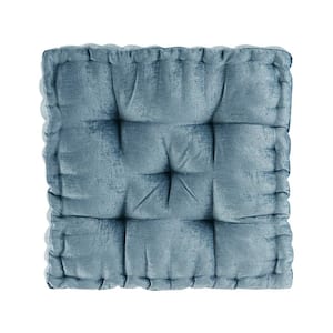 Aqua Blue Scalloped Edge Design Square Poly Chenille Floor Pillow Cushion 20 in. x 20 in. Throw Pillow