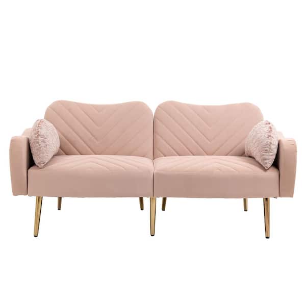  SLEERWAY Velvet Couch with 2 Small Pillows, Modern Loveseat Sofa  Twin Size Contemporary Sofas for Living Room and Bedroom (Pink) : Home &  Kitchen