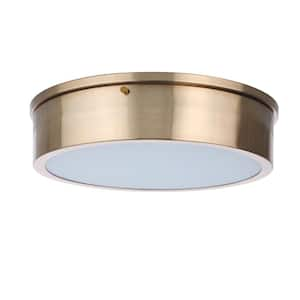 Fenn 13 in. 1-Light Satin Brass Finish Integrated LED Flush Mount Ceiling Light with White Acrylic Shade