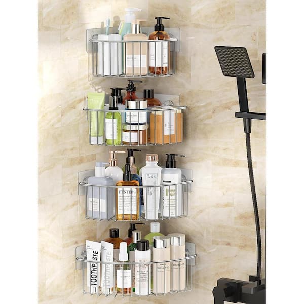 Dyiom Shower Caddy, Adhesive Bathroom Shelf Wall Mounted, in Silver-4 Pack