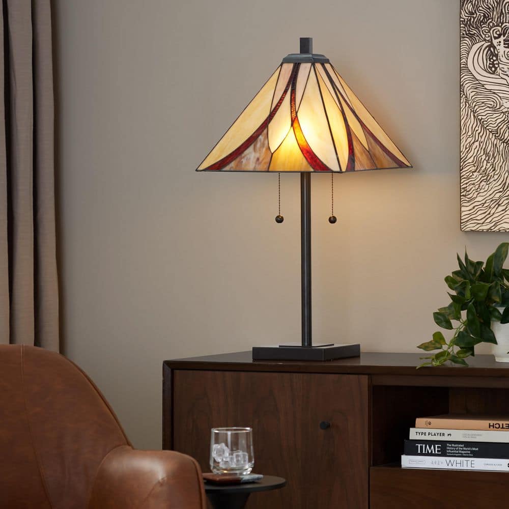 Ren 30.25 in. Cream Stained Glass and Oil Rubbed Bronze Metal Table Lamp price history on PriceWatchPro