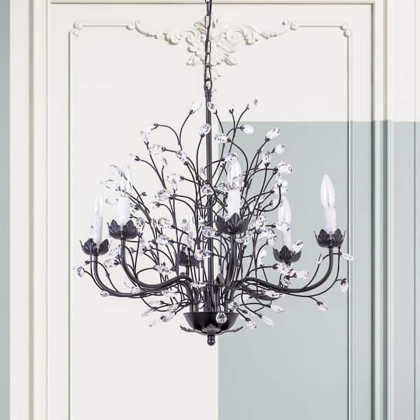 Maxax Chicago 6-Light Black Candlestick Chandelier With Crystal