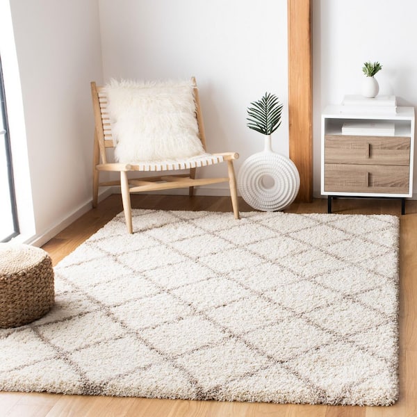 Hudson Shag 4 ft. x 6 ft. Ivory/Beige Diamond Area Rug