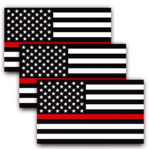 5 in. x 3 in. Thin Line US Flag Decal Black White and Red Reflective Stripe American Flag Car Stickers (3-Pack)
