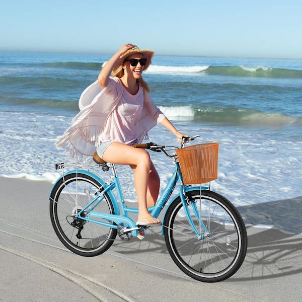 BOZTIY Beach Cruiser Bike for Adult 2-Wheel 26 in. 7 Speed Commute