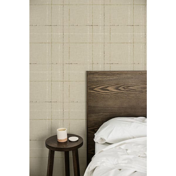 60.75 sq. ft. Beige Gorton Plaid Embossed Vinyl Unpasted Wallpaper Roll