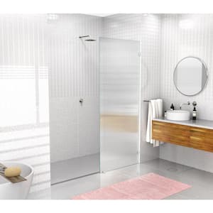 32 in. W x 78 in. H Fixed Single Panel Frameless Shower Door in Brushed Nickel with Fluted Frosted Glass