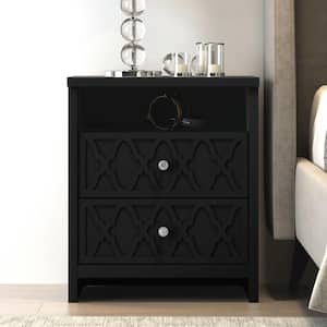 Heron Accent 2-Drawer Black Table Cabinet Nightstand Ultra Fast Assembly With Storage (26.8 in. x 22.8 in. x 15.7 in.)