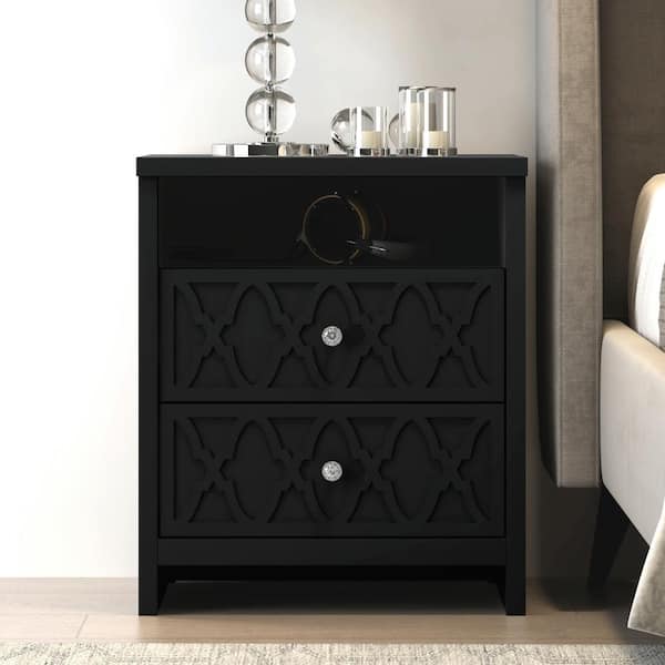 GALANO Heron Black 2-Drawer 22.8 in. Wide Nightstand (Effortless Assembly and Stylish Storage Solution)