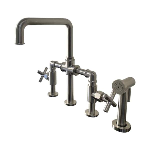 Barclay Highland Double Handle Bridge Kitchen Faucet with Side Spray in Brushed Nickel