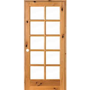 36 in. x 80 in. Knotty Alder Right-Handed 10-Lite Clear Glass Clear Stain Wood Single Prehung Interior Door