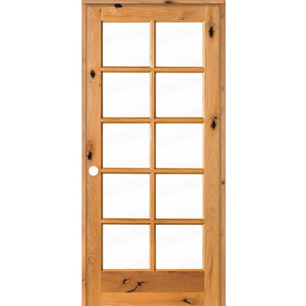 Krosswood Doors 36 in. x 80 in. Knotty Alder Right-Handed 10-Lite Clear Glass Clear Stain Wood Single Prehung Interior Door