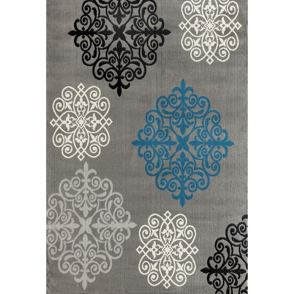 World Rug Gallery Modern Geometric Damask Design Gray 8 ft. x 9 ft. Area Rug