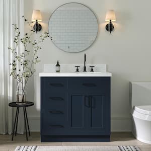 Hepburn 36 in. W x 22 in. D x 36 in. H Single Sink Freestanding Bath Vanity in Midnight Blue with Carrara Quartz Top