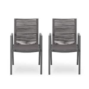 Deloris Grey Aluminum Outdoor Dining Chair in Dark Grey (2-Pack)