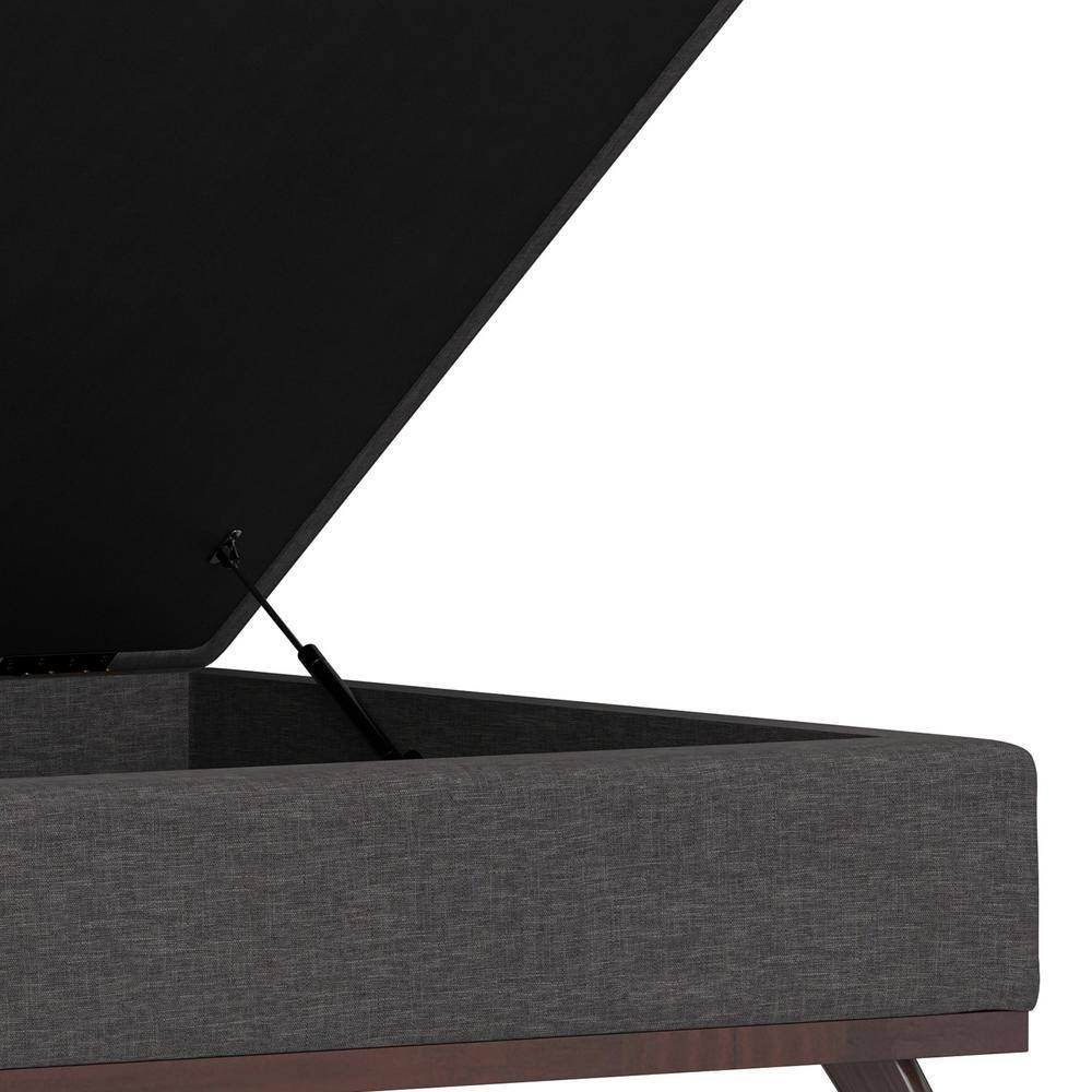 Slate Gray Linen Mid-Century Modern Storage Ottoman