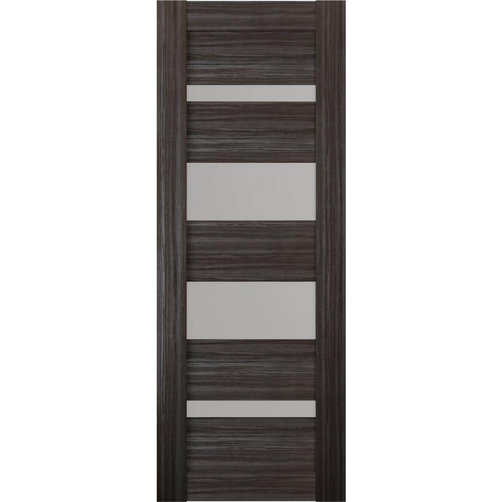 Mirella 18 in. x 84 in. No Bore 5-Lite Solid Core Frosted Glass Gray Oak Finished Wood Composite Interior Door Slab price history on PriceWatchPro