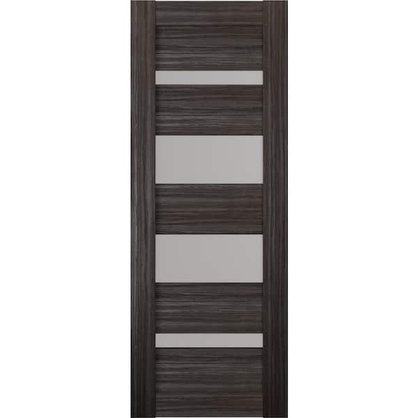 Mirella 30 in. x 96 in. No Bore 5-Lite Solid Core Frosted Glass Gray Oak Finished Wood Composite Interior Door Slab