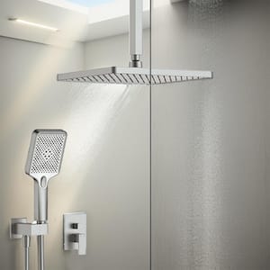 Double Handle 3-Spray Patterns Square Shower Faucet Set 1.8 GPM with High Pressure Hand Shower in Bronze(Valve Included)