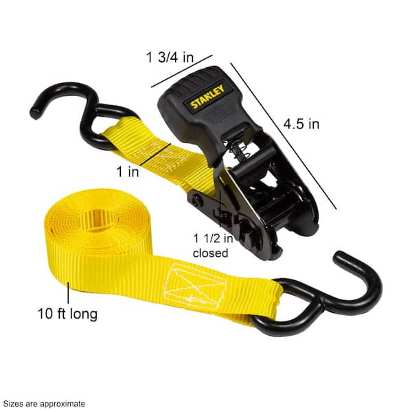  STANLEY S1007 Black/Yellow 1.5 x 16' Ratchet Tie Down Straps -  Heavy Cargo Securing (3,300 lbs Break Strength), 2 Pack : Tools & Home  Improvement