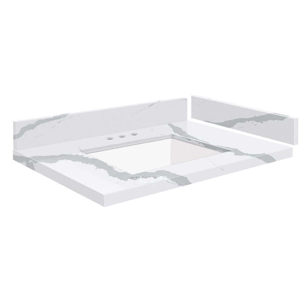 Silestone 27.75 in. W x 22.25 in. D Quartz White Rectangular Single Sink Vanity Top in Bianco Calacatta -  Transolid, 608197281600