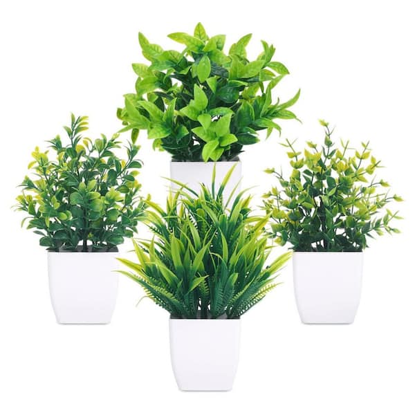 Unbranded Small Artificial Greenery Plants in White Pot Garden Statue ,  4-Pack L0G4GGCGC9