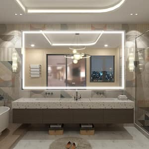 72 in. W x 40 in. H Rectangular Frameless 192 LEDs/m Front Lighted Anti-Fog Tempered Glass Wall Bathroom Vanity Mirror