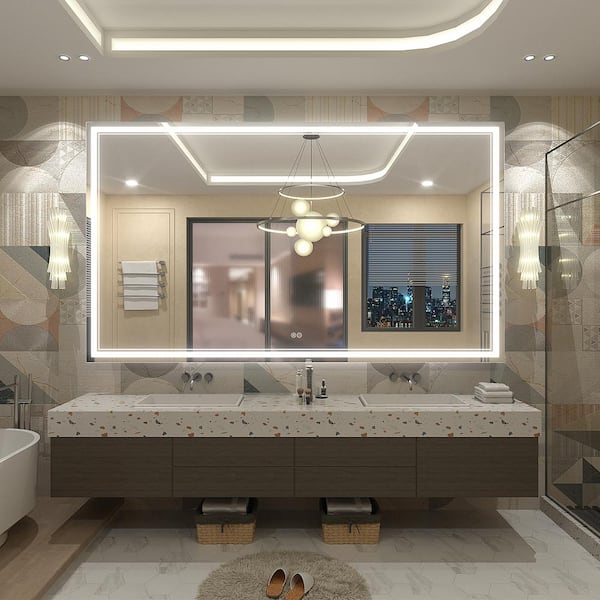 72 in. W x 40 in. H Rectangular Frameless 192 LEDs/m Front Lighted Anti-Fog Tempered Glass Wall Bathroom Vanity Mirror