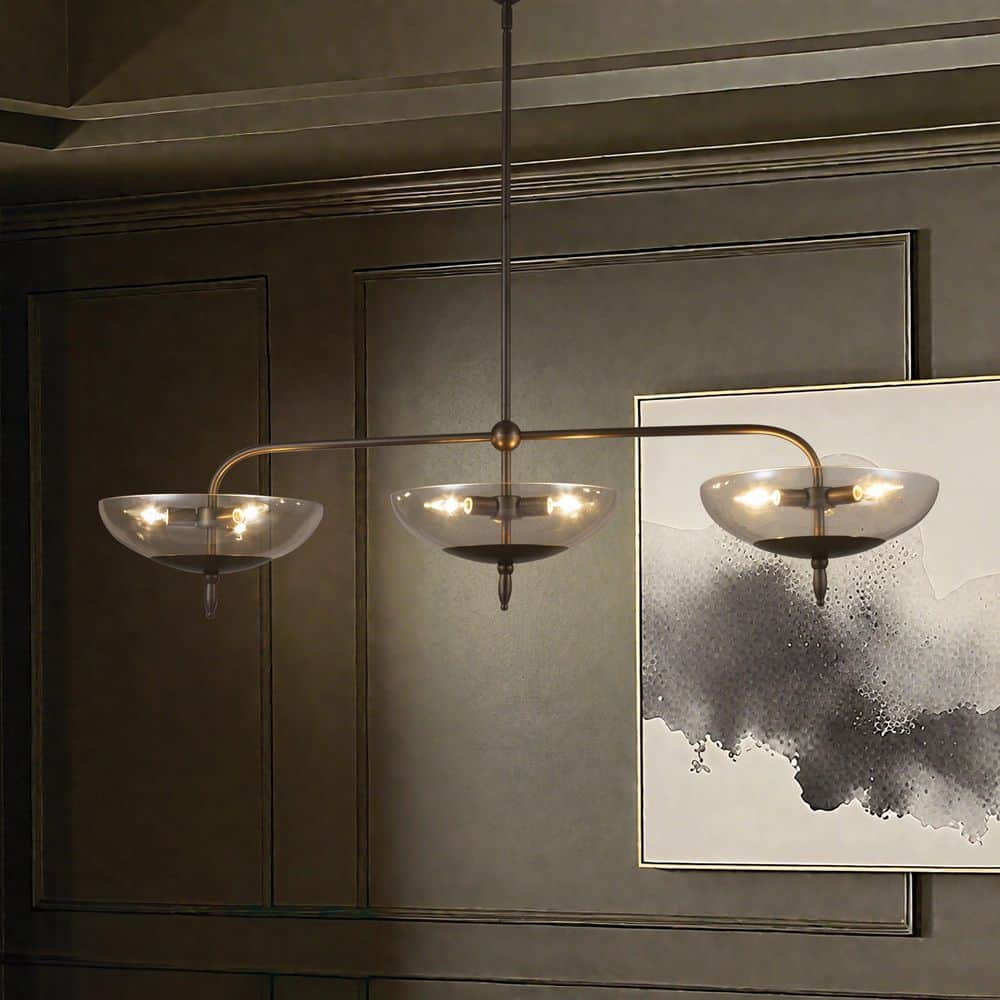 Fiorello 54 in. 9-Light Forged Bronze Linear Chandelier with Smoked Amber Glass Shades price history on PriceWatchPro