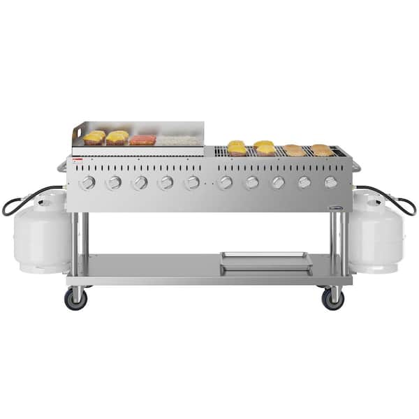 Portable Commercial Outdoor Propane Grill 72 in. with 36 in. Griddle in Stainless Steel