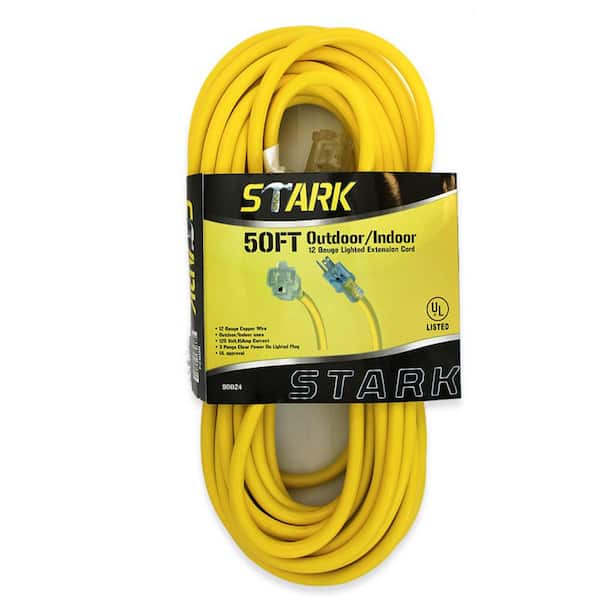 50 ft. 12/3-Gauge Indoor/Outdoor Electric Power Cable Extension Cord, Yellow